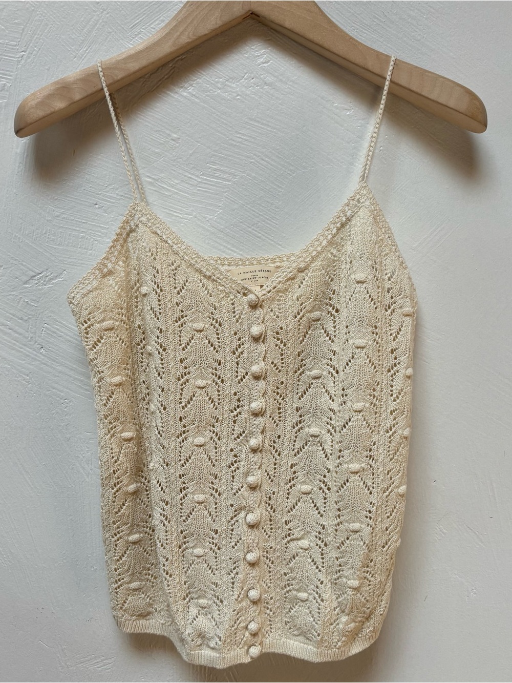 Sezane Cream Pointelle Knit Button-Front Cami
